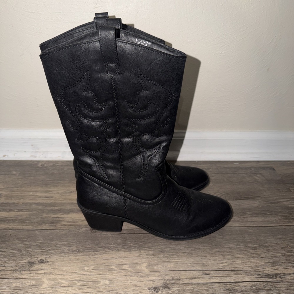 Charles Albert Women's 100% Vegan Leather Western Black Boots Yeehaw Size 11 - Picture 1 of 12